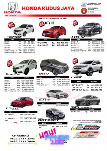 Price List Honda Jawa Tengah